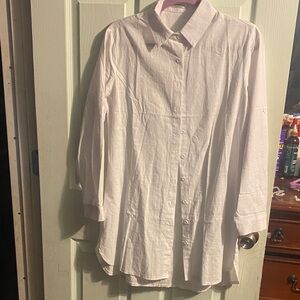 White Long Sleeve Button-Down Shirt - Relaxed Collared Top